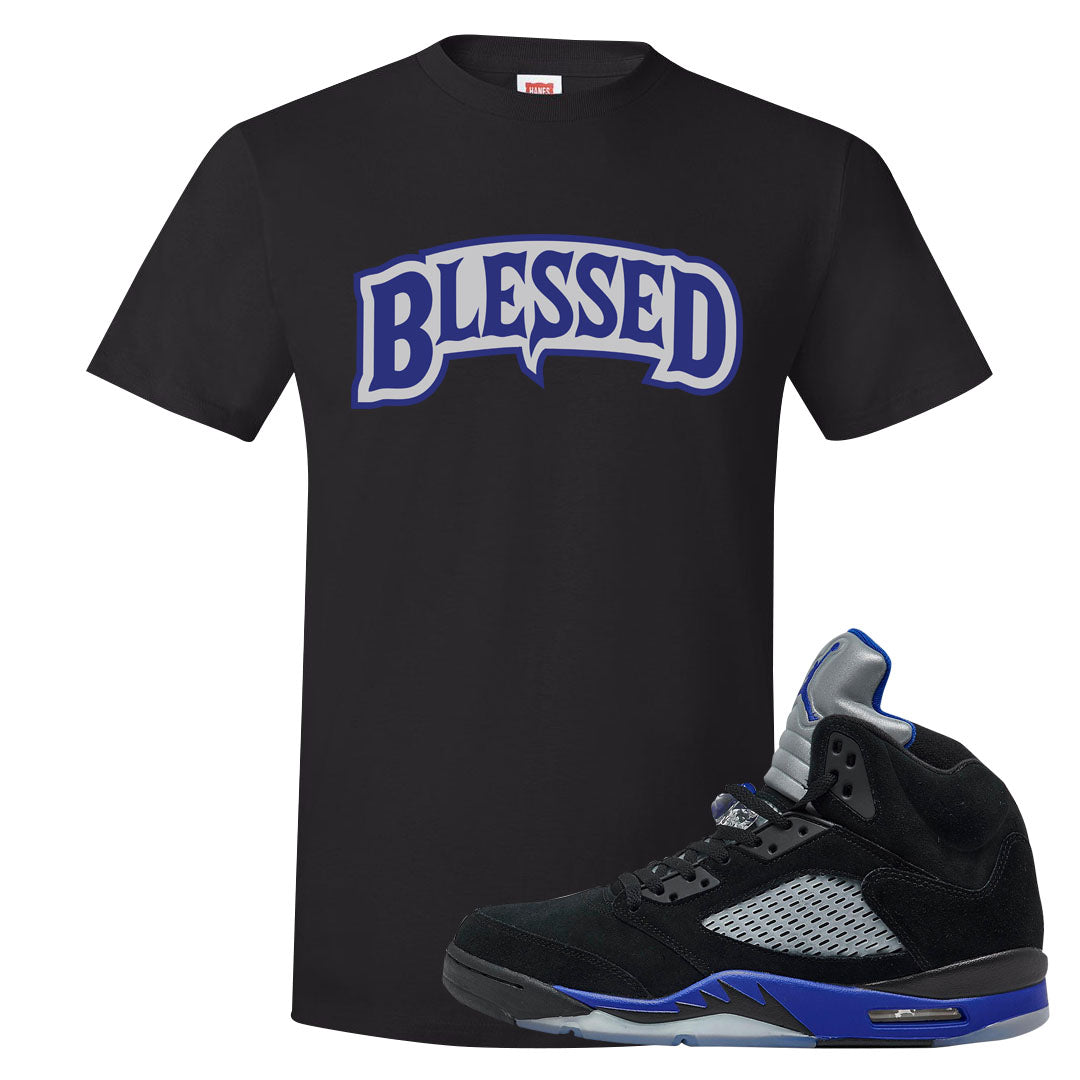 Racer Blue 5s T Shirt | Blessed Arch, Black