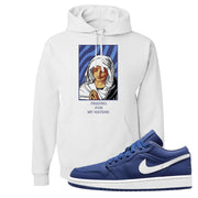 WMNS Dusty Blue Low 1s Hoodie | God Told Me, White