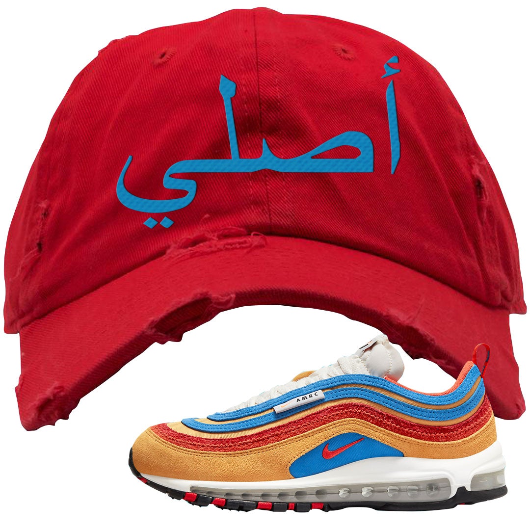 Tan AMRC 97s Distressed Dad Hat | Original Arabic, Red