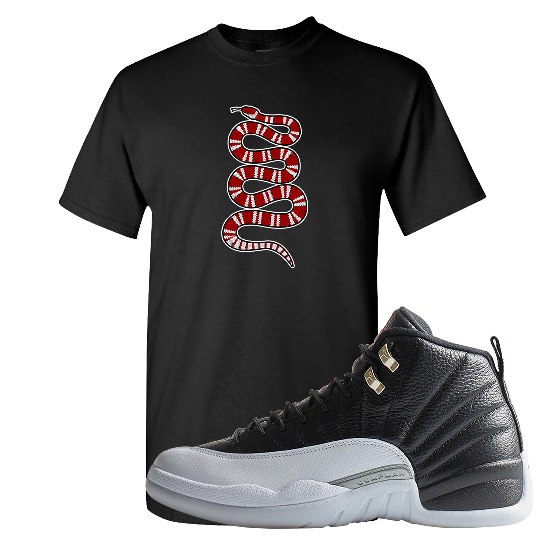 Playoff 12s T Shirt | Coiled Snake, Black
