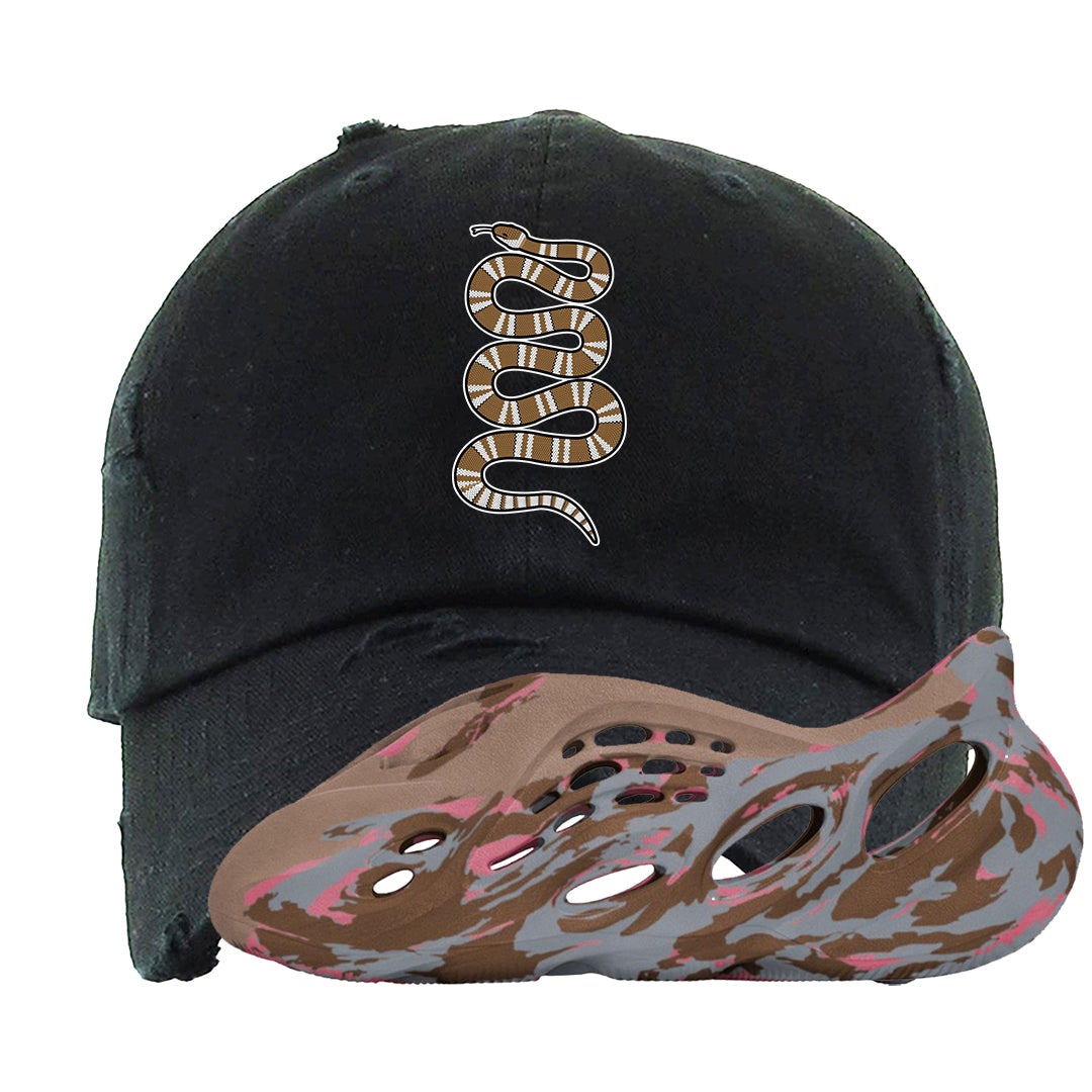 MX Sand Grey Foam Runners Distressed Dad Hat | Coiled Snake, Black