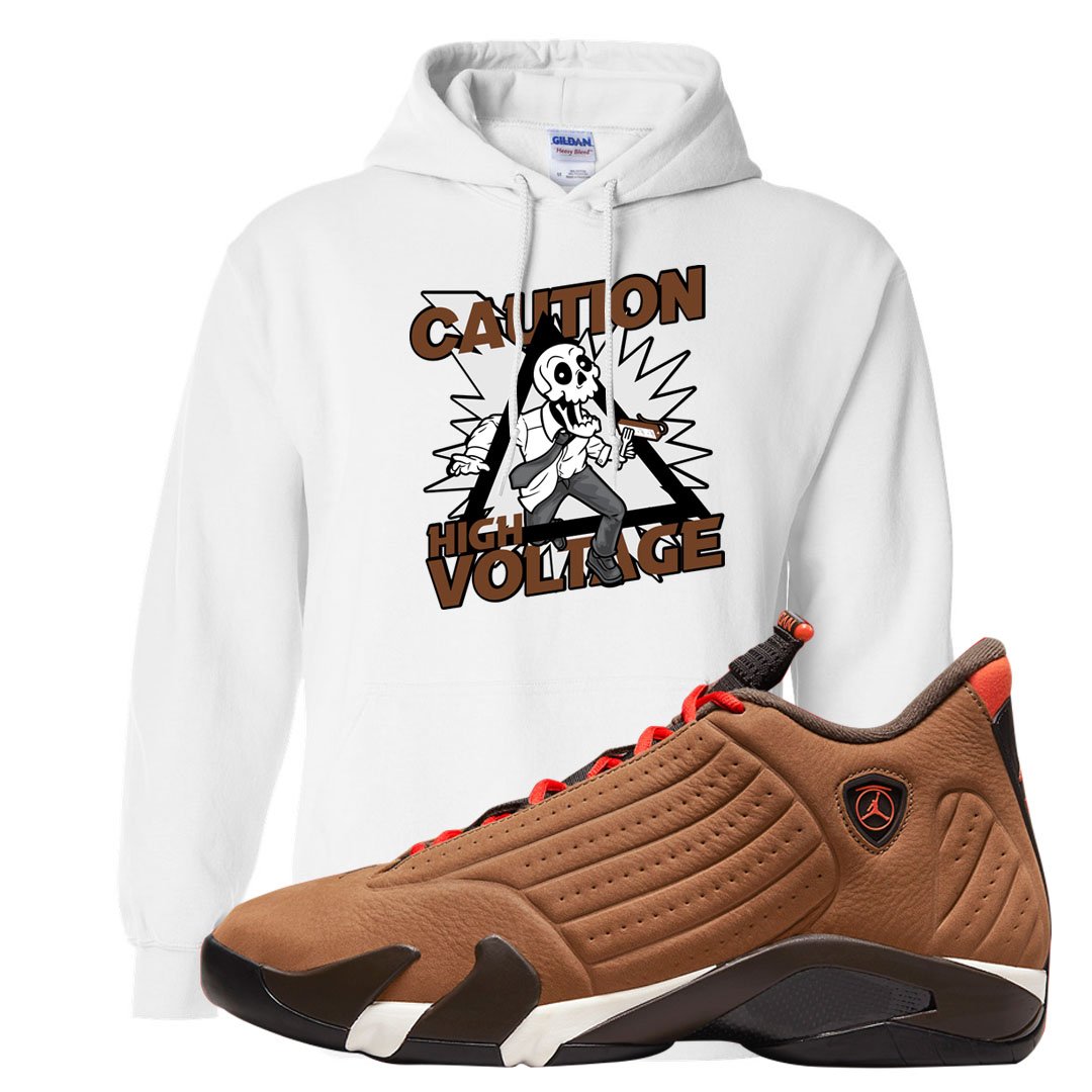 Winterized 14s Hoodie | Caution High Voltage, White