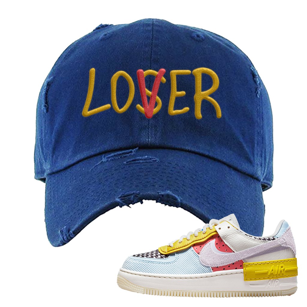 Air Force 1 Shadow Multi-Color Distressed Dad Hat | Lover, Navy Blue