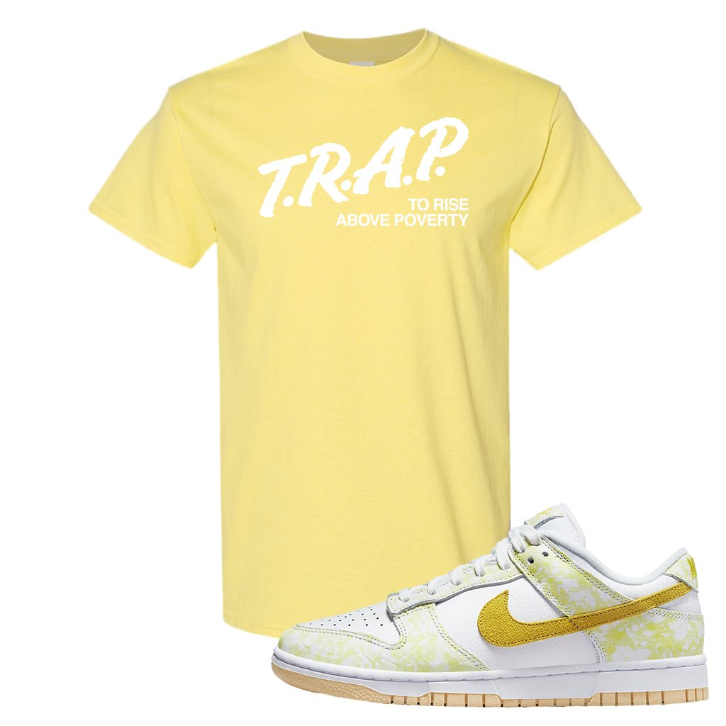 Yellow Strike Low Dunks T Shirt | Trap To Rise Above Poverty, Cornsilk