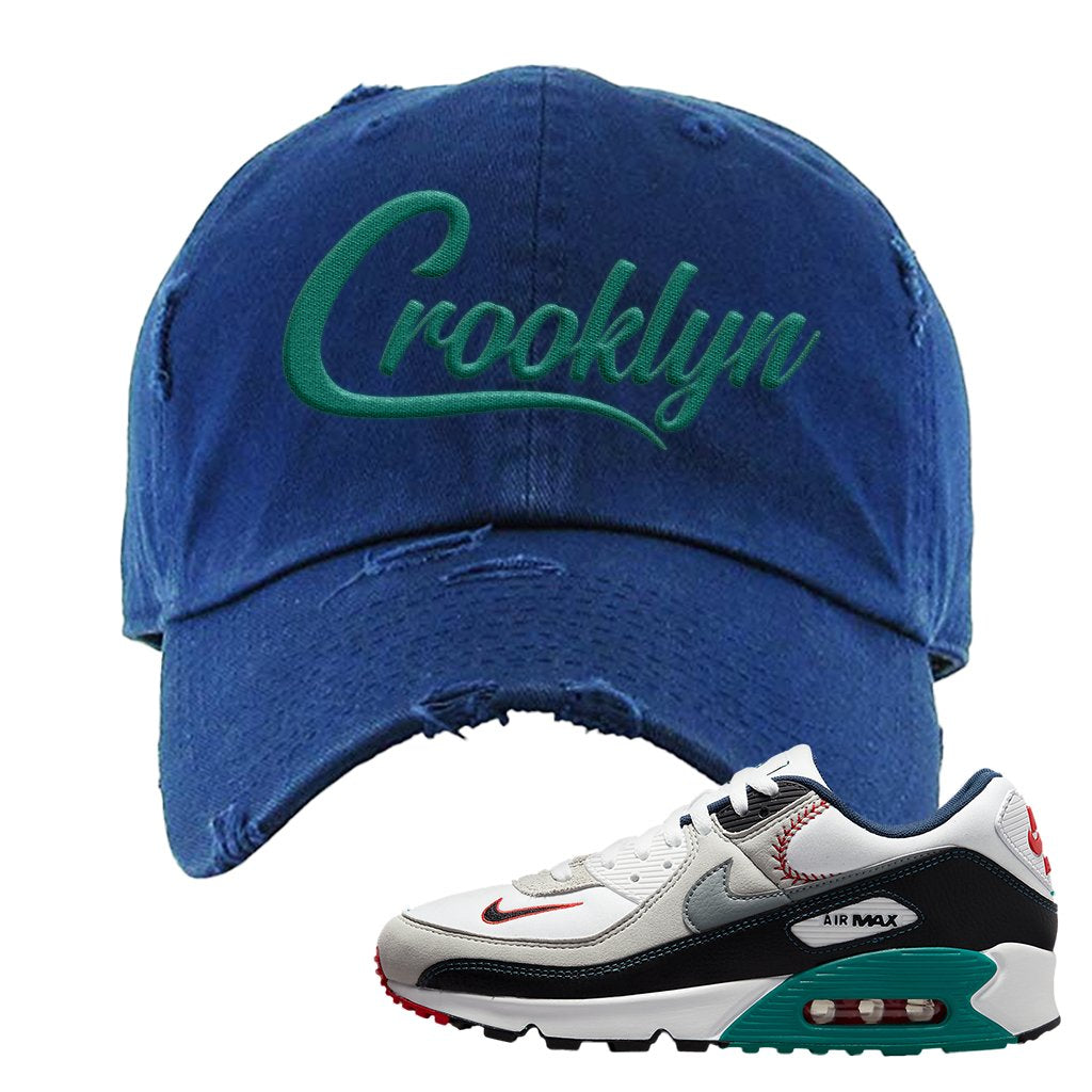 Air Max 90 Backward Cap Distressed Dad Hat | Crooklyn, Navy Blue