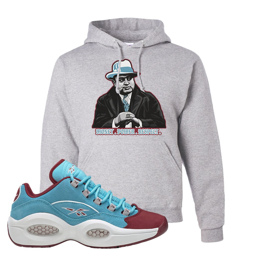 Maroon Light Blue Question Lows Hoodie | Capone Illustration, Ash