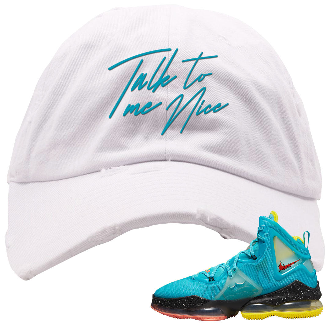South Beach Christmas Bron 19s Distressed Dad Hat | Talk To Me Nice, White