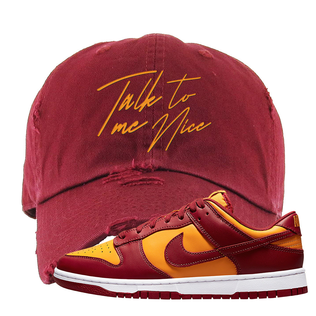 Midas Gold Low Dunks Distressed Dad Hat | Talk To Me Nice, Maroon