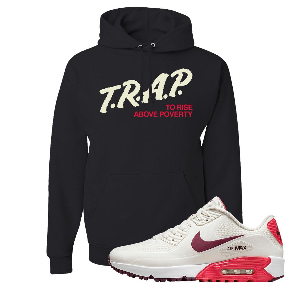 Fusion Red Dark Beetroot Golf 90s Hoodie | Trap To Rise Above Poverty, Black