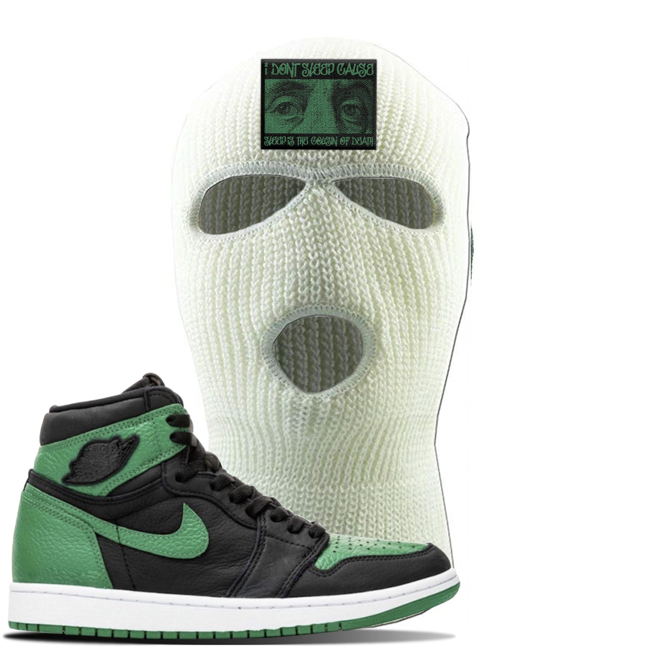 Jordan 1 Retro High OG Pine Green Gym Sneaker White Ski Mask | Hat to match Air Jordan 1 Retro High OG Pine Green Gym Shoes | Franklin Eyes