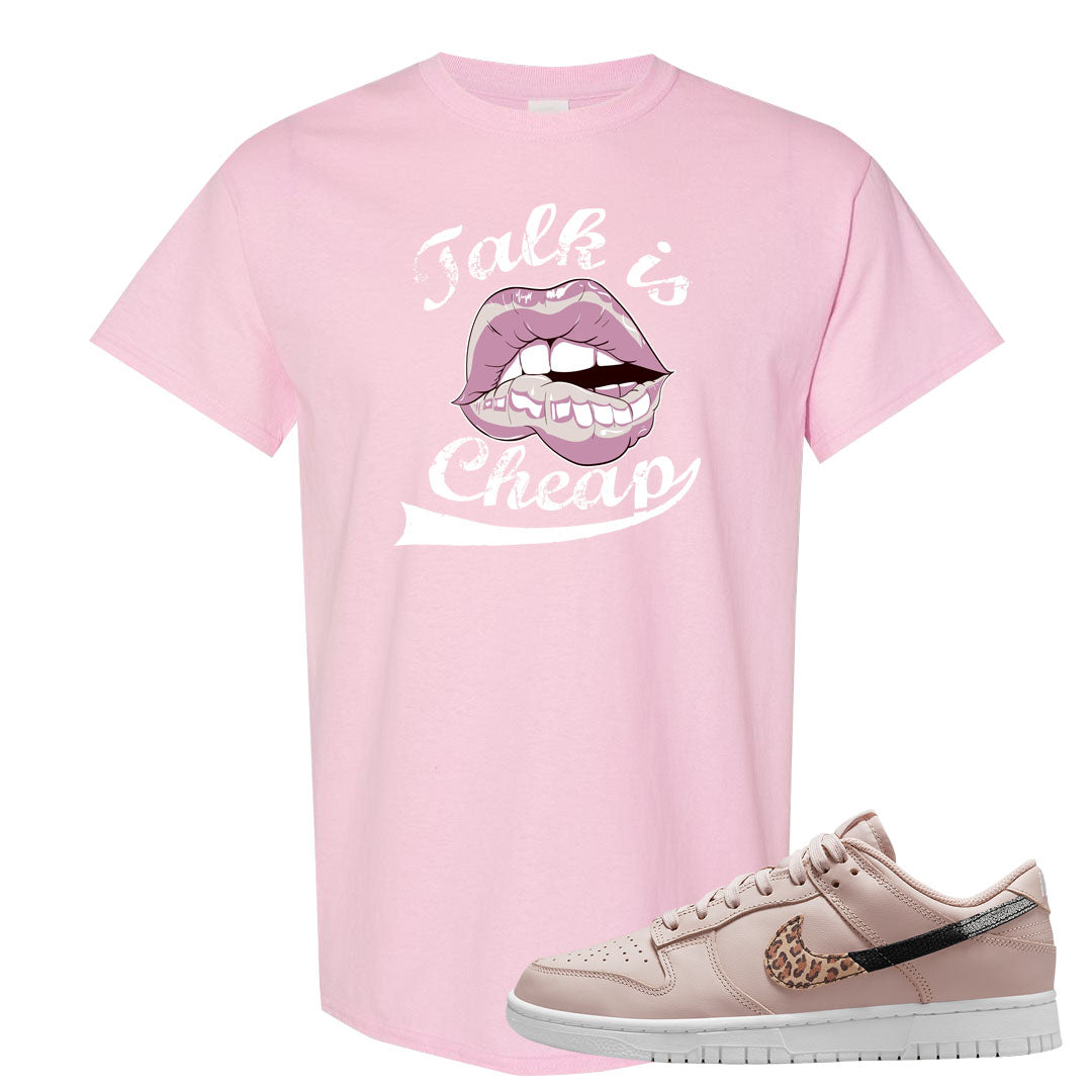 Primal Dusty Pink Leopard Low Dunks T Shirt | Talk Is Cheap, Light Pink