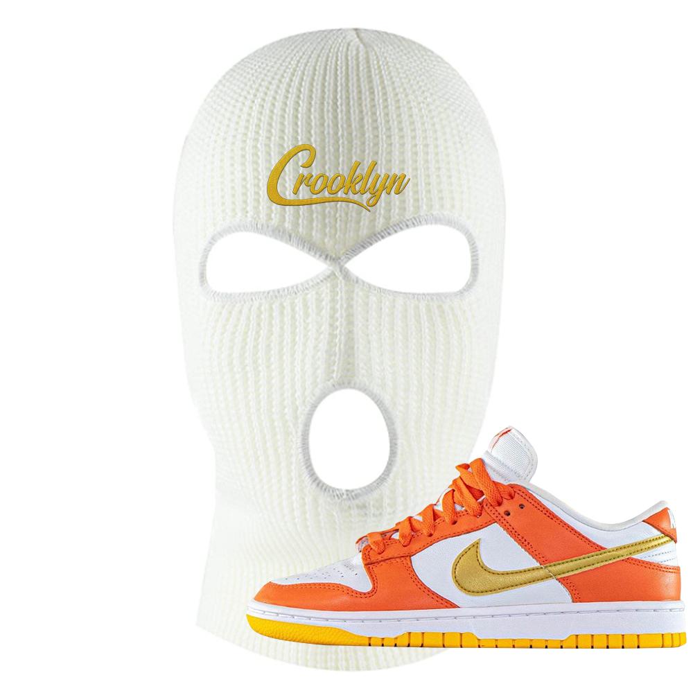 Golden Orange Low Dunks Ski Mask | Crooklyn, White