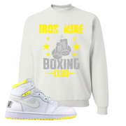 Air Jordan 1 First Class Flight Iron Mike Boxing Sneaker Matching White Crewneck Sweatshirt