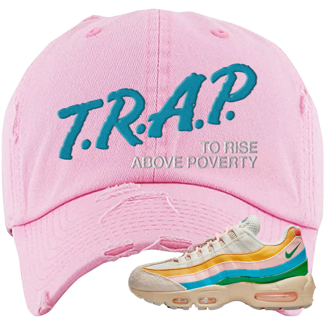 Rise Unity Sail 95s Distressed Dad Hat | Trap To Rise Above Poverty, Light Pink