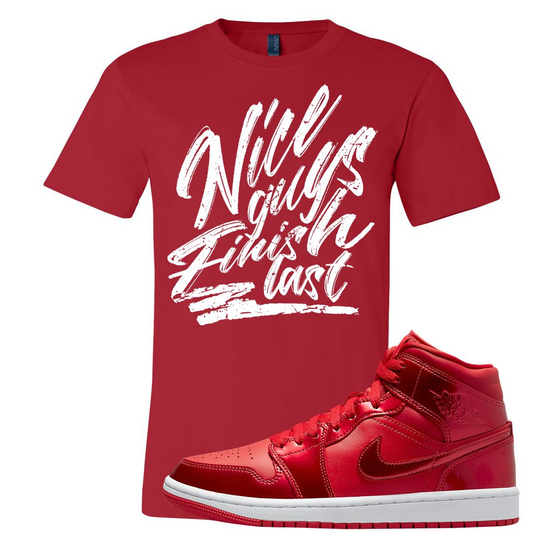 University Red Pomegranate Mid 1s T Shirt | Nice Guys Finish Last, Red