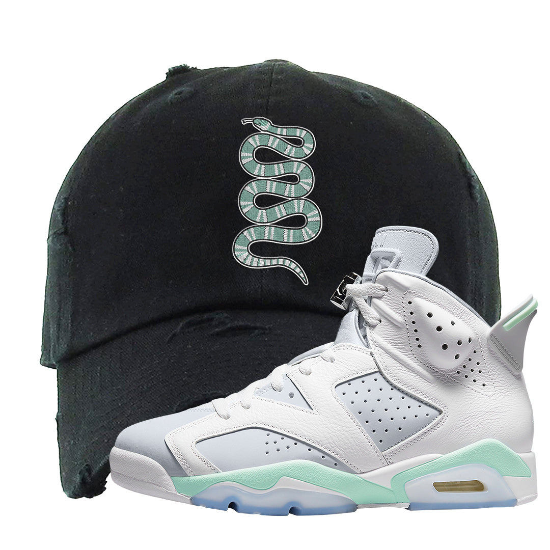 Mint Foam 6s Distressed Dad Hat | Coiled Snake, Black