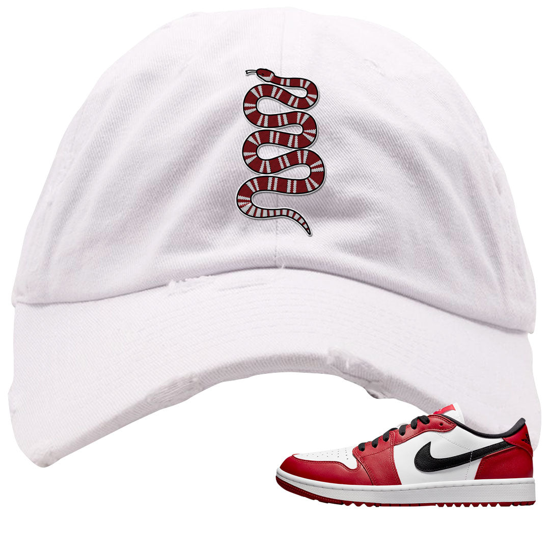 Chicago Golf Low 1s Distressed Dad Hat | Coiled Snake, White