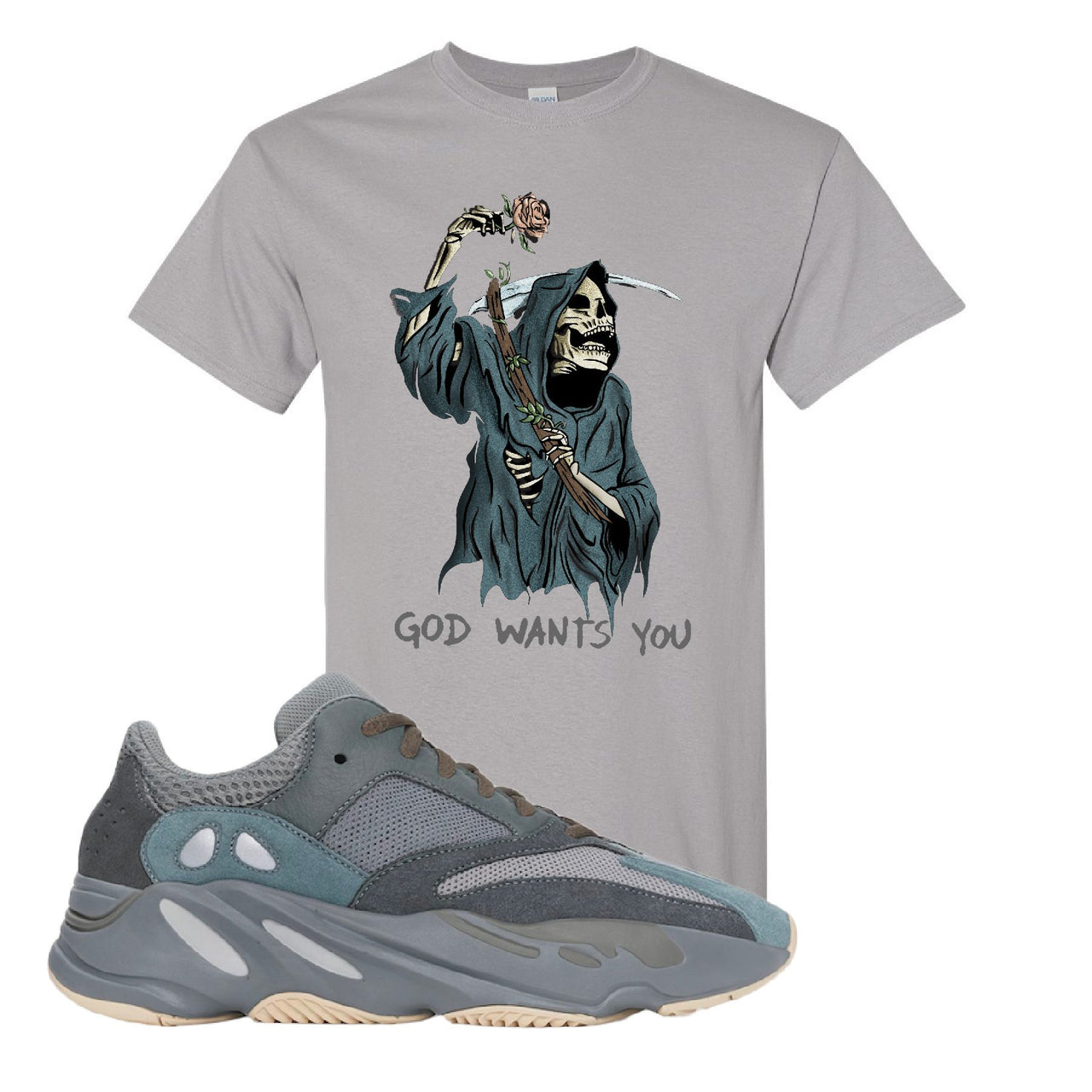 Yeezy Boost 700 Teal Blue God Wants You Reaper Gravel Sneaker Hook Up T-Shirt