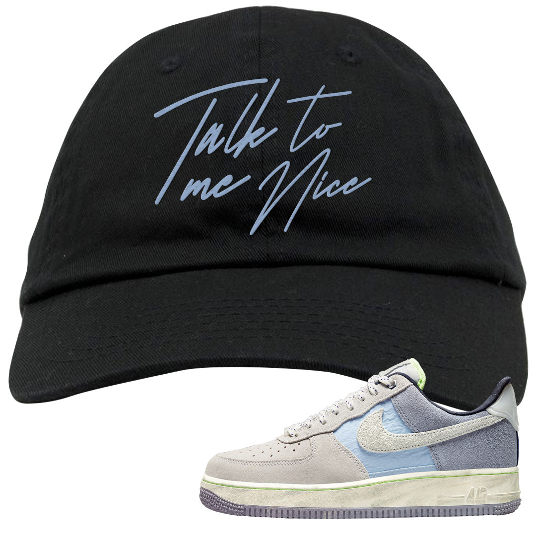 Womens Mountain White Blue AF 1s Dad Hat | Talk To Me Nice, Black