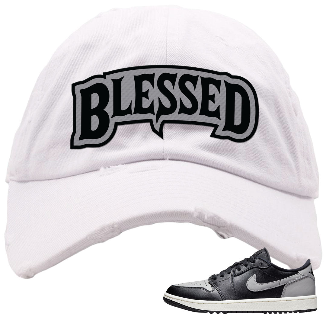 Shadow Golf Low 1s Distressed Dad Hat | Blessed Arch, White