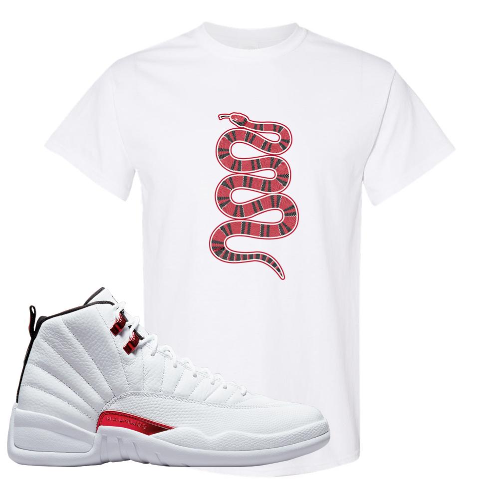 Twist White Red 12s T Shirt | Coiled Snake, White