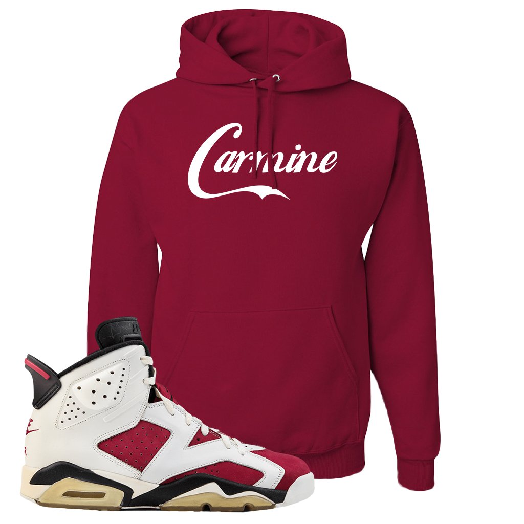 Jordan Jordan 6 Carmine Sneaker Cardinal Pullover Hoodie | Hoodie to match Nike Air Jordan 6 Carmine Shoes | Carmine Script
