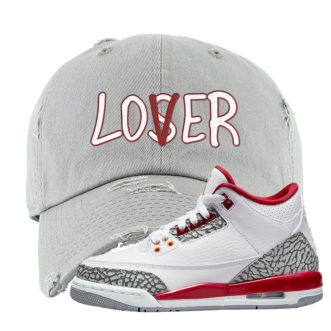 Cardinal Red 3s Distressed Dad Hat | Lover, Light Gray