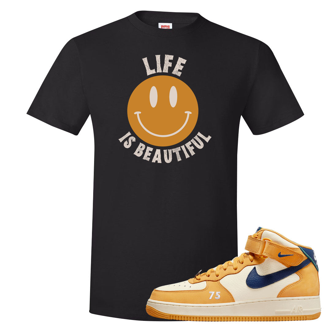 Pollen Paris Mid AF 1s T Shirt | Smile Life Is Beautiful, Black