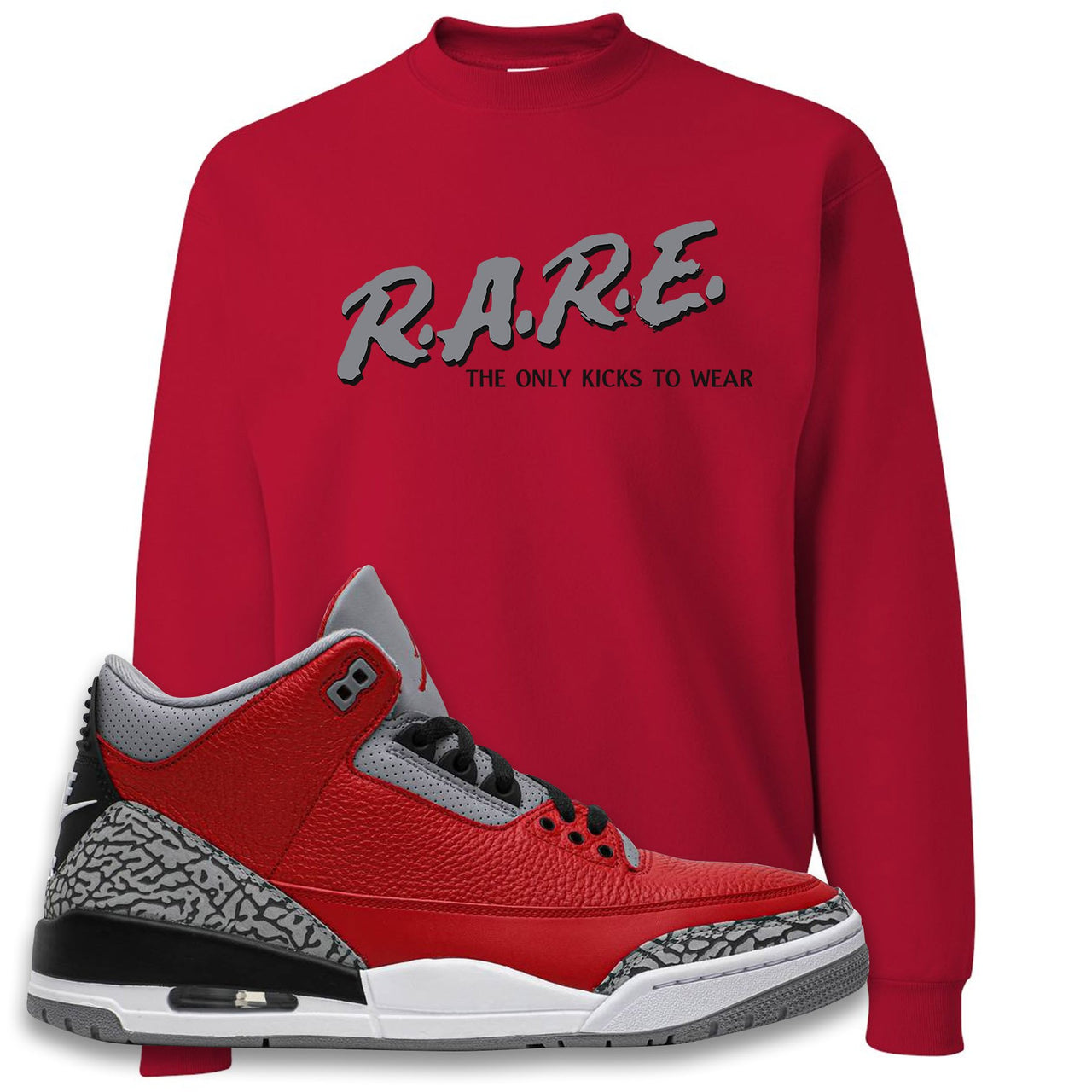 Chicago Exclusive Jordan 3 Red Cement Sneaker True Red Crewneck Sweatshirt | Crewneck to match Jordan 3 All Star Red Cement Shoes | Rare