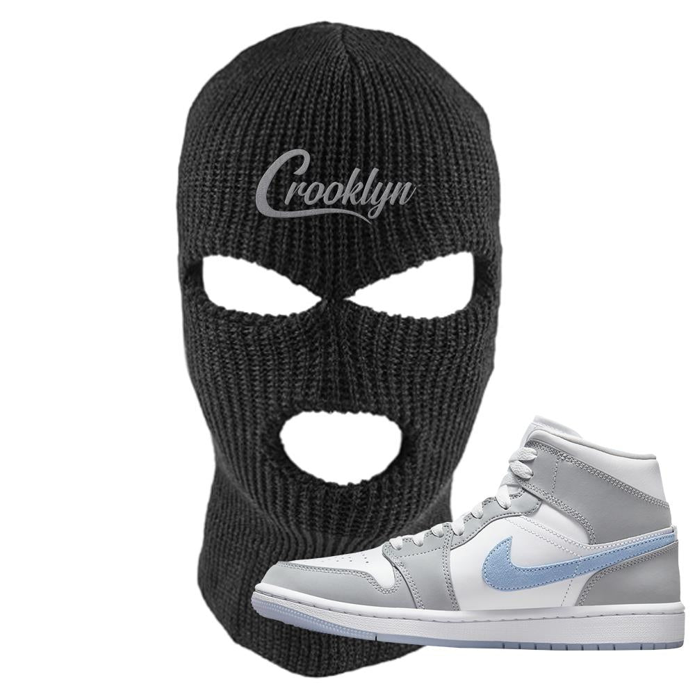 Air Jordan 1 Mid Grey Ice Blue Ski Mask | Crooklyn, Black