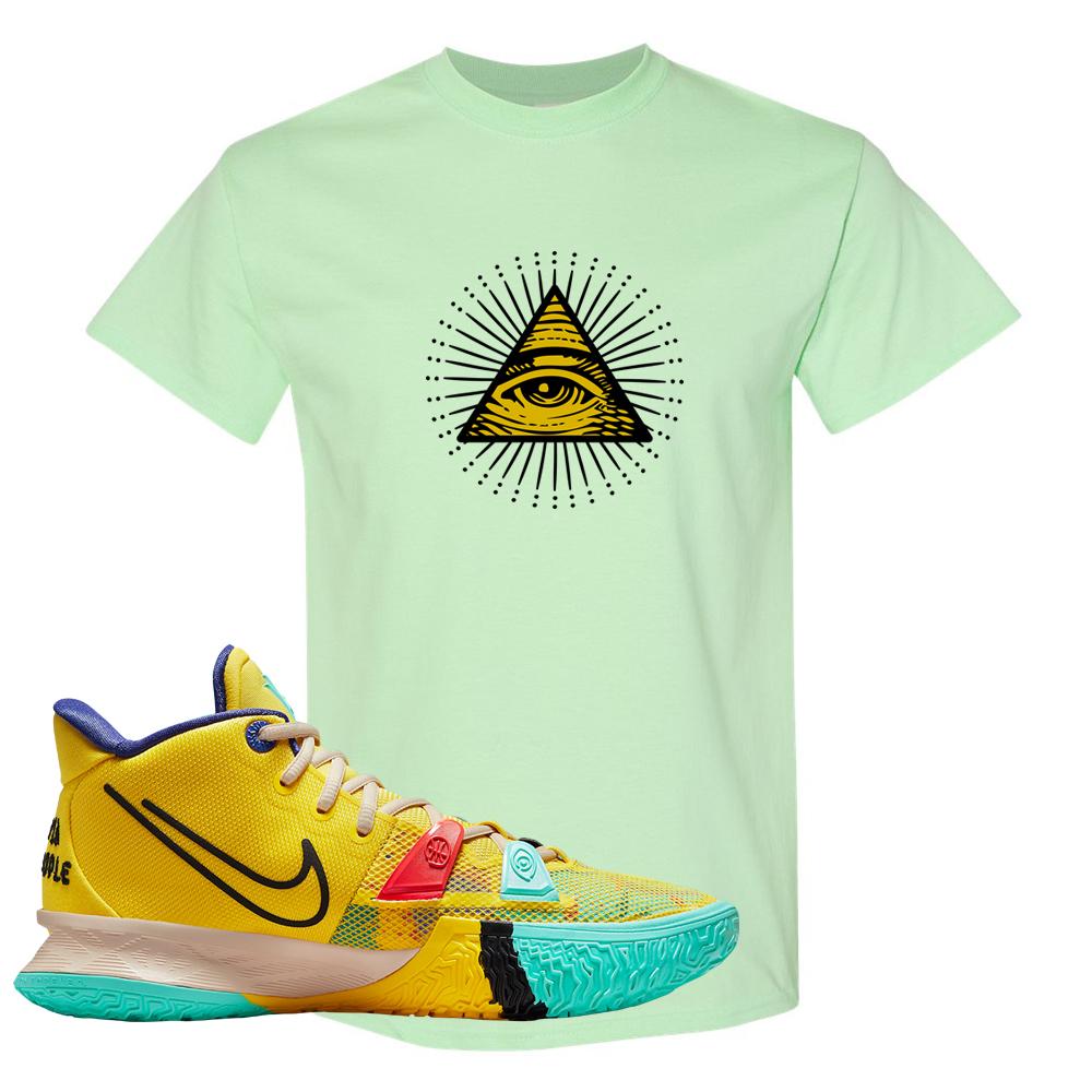 1 World 1 People Yellow 7s T Shirt | All Seeing Eye, Mint