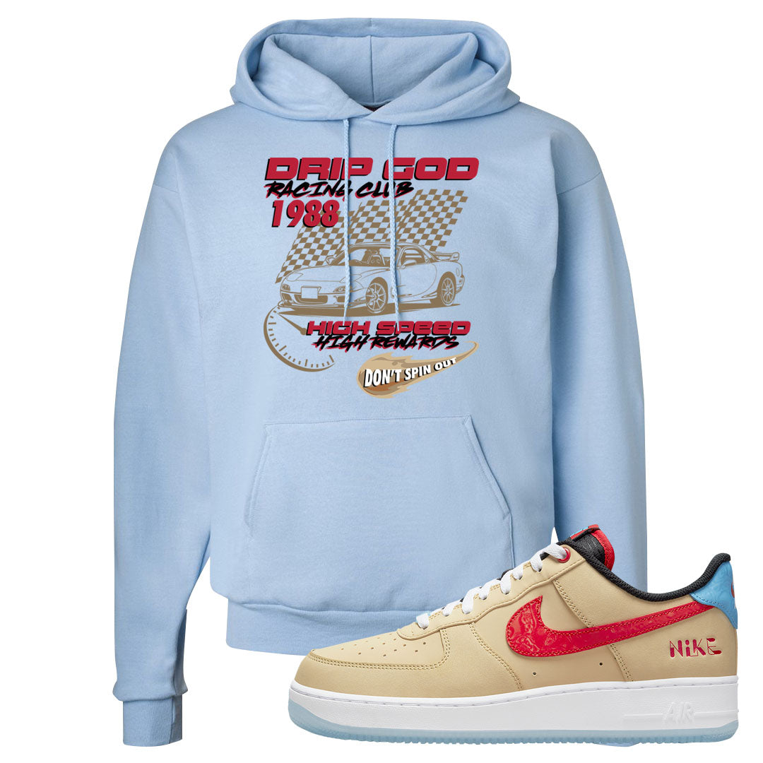 Satellite AF 1s Hoodie | Drip God Racing Club, Light Blue