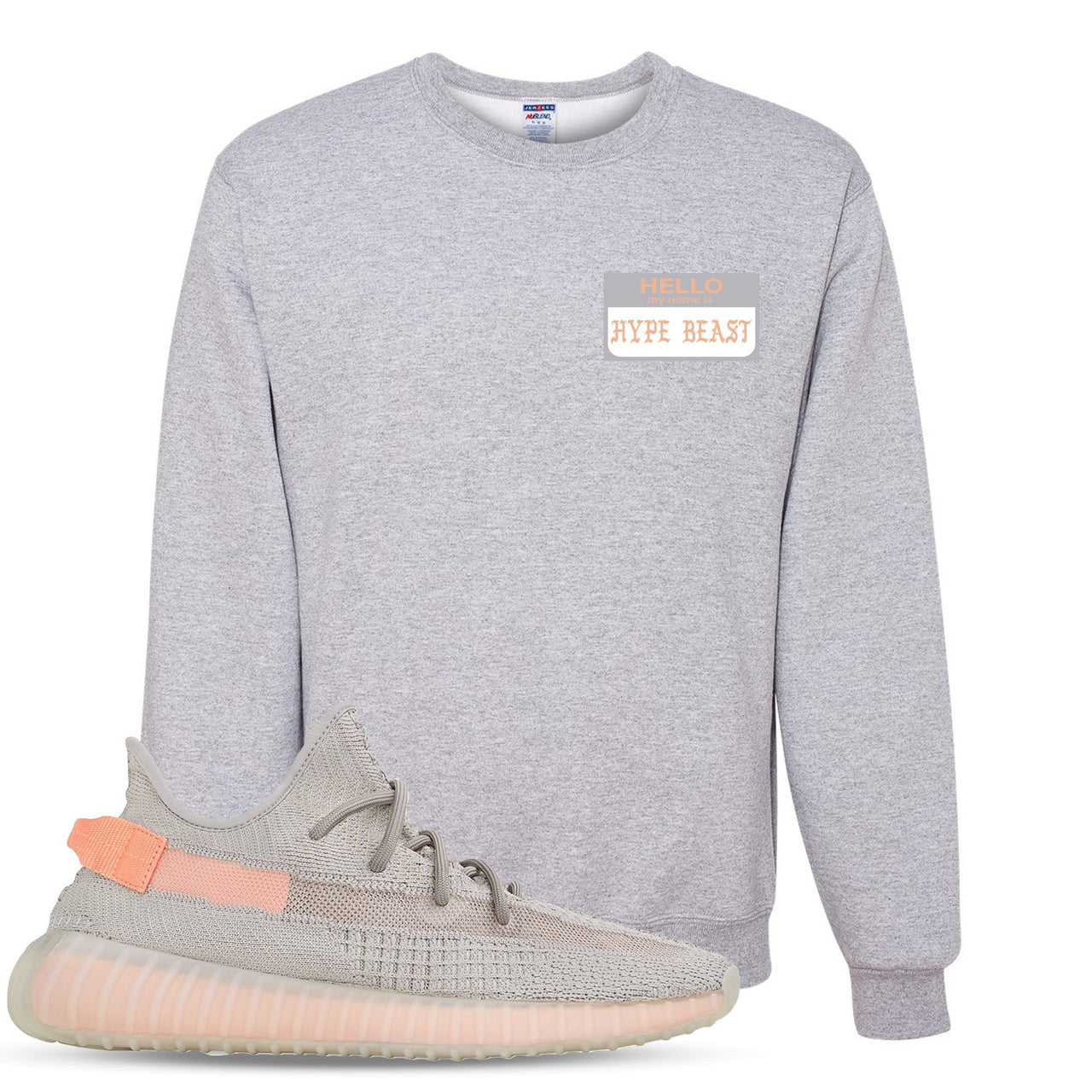 True Form v2 350s Crewneck Sweater | Hello My Name Is Hype Beast Pablo, Heathered Light Gray