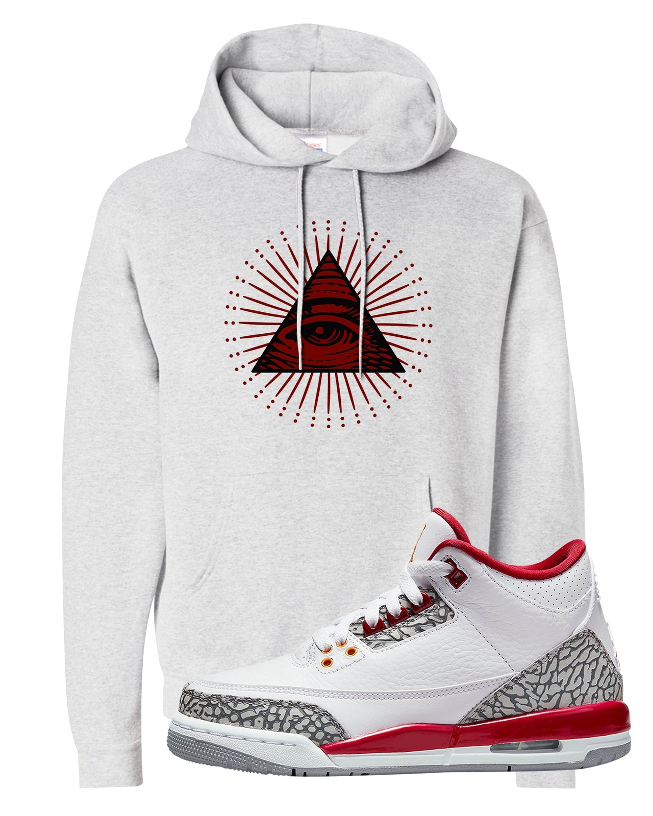 Cardinal Red 3s Hoodie | All Seeing Eye, Ash