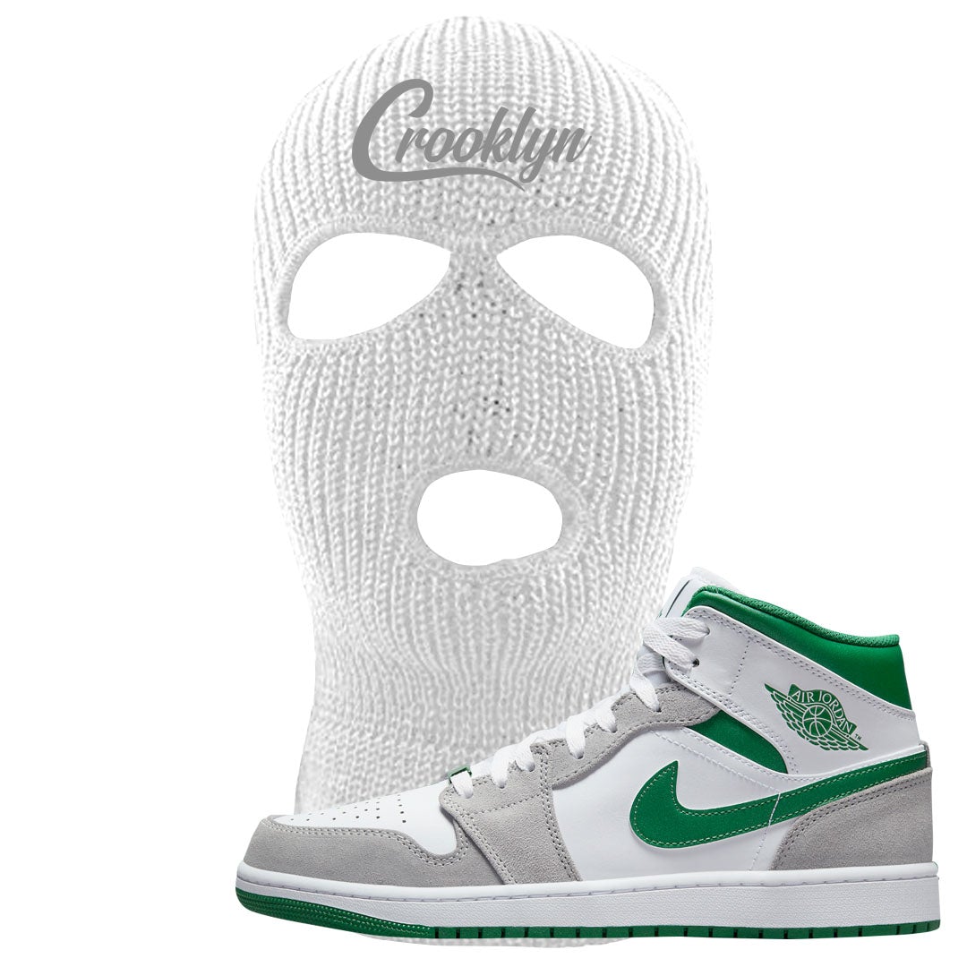 Light Smoke Pine Green Mid 1s Ski Mask | Crooklyn, White