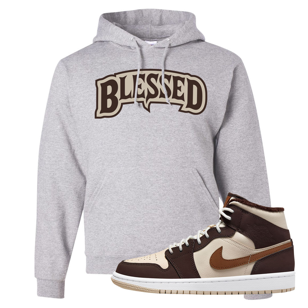 Brown Fleece Mid 1s Hoodie | Blessed Arch, Ash