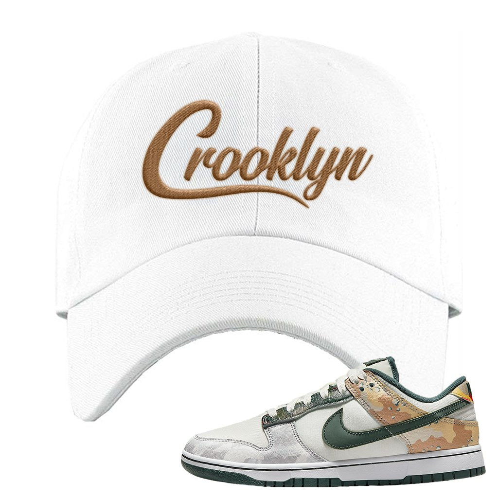 Camo Low Dunks Dad Hat | Crooklyn, White