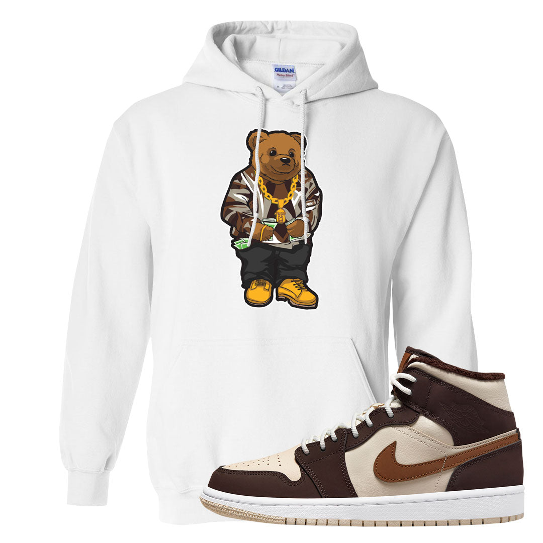 Brown Fleece Mid 1s Hoodie | Sweater Bear, White