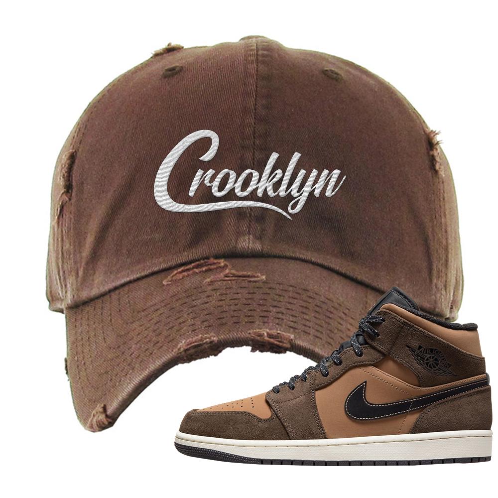 Earthy Brown Mid 1s Distressed Dad Hat | Crooklyn, Brown