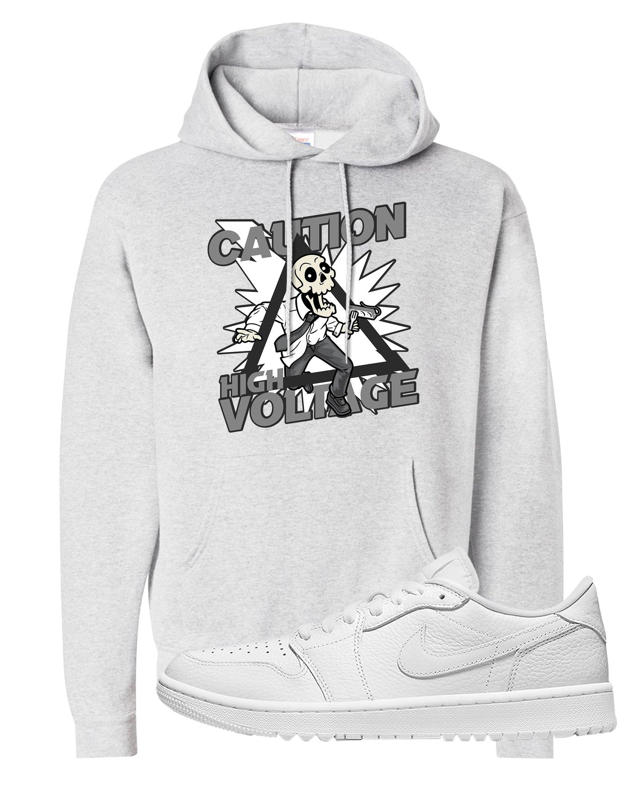 Triple White Golf Low 1s Hoodie | Caution High Voltage, Ash