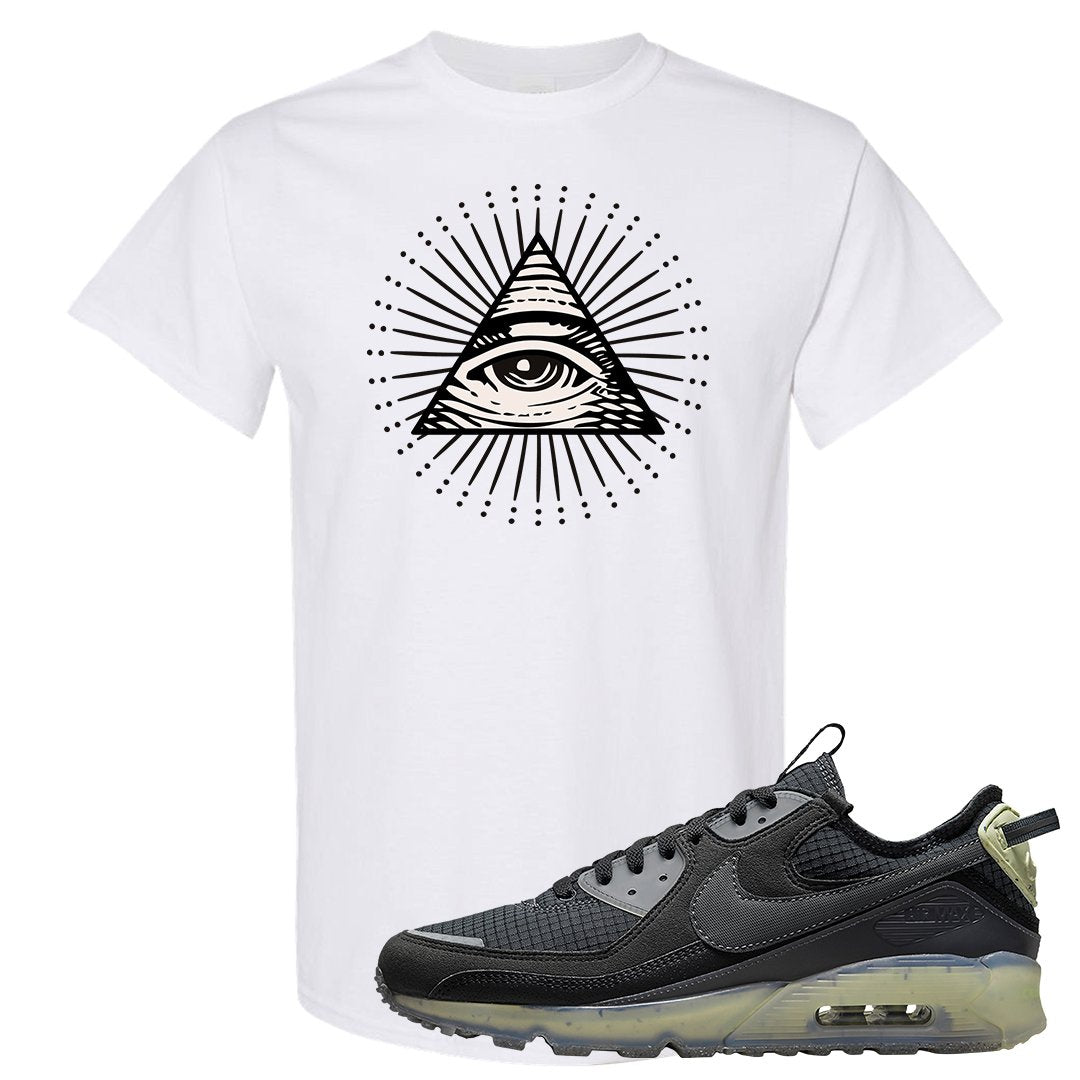 Terrascape Lime Ice 90s T Shirt | All Seeing Eye, White