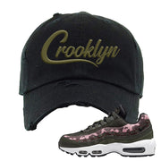 Olive Pink Camo 95s Distressed Dad Hat | Crooklyn, Black