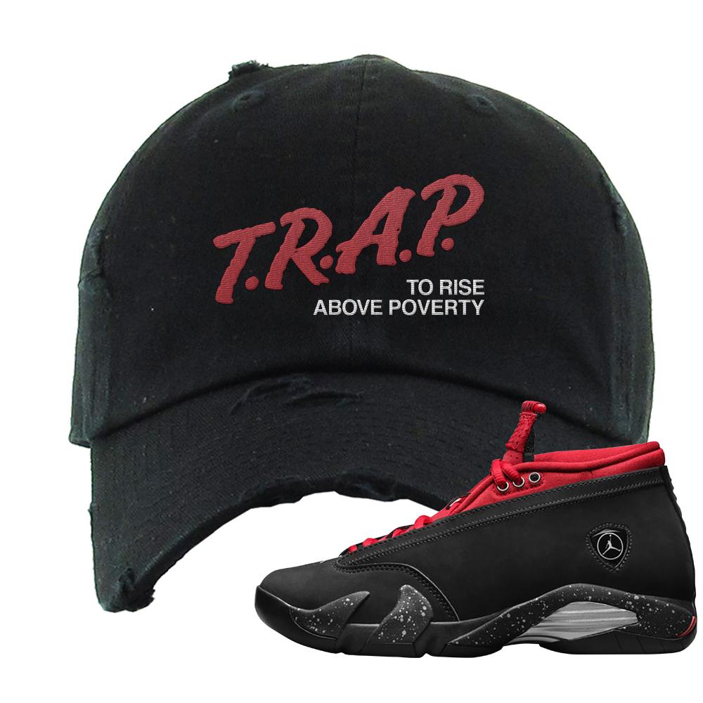 Red Lipstick Low 14s Distressed Dad Hat | Trap To Rise Above Poverty, Black
