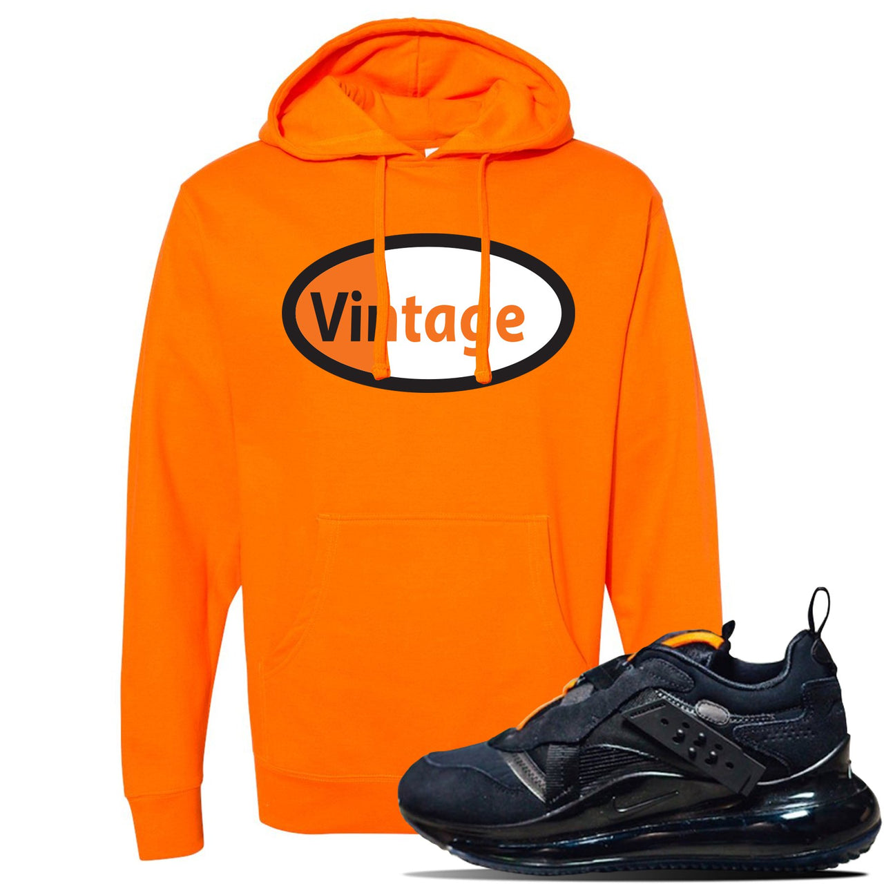 Air Max 720 OBJ Slip Sneaker Safety Orange Pullover Hoodie | Hoodie to match Nike Air Max 720 OBJ Slip Shoes | Vintage Oval