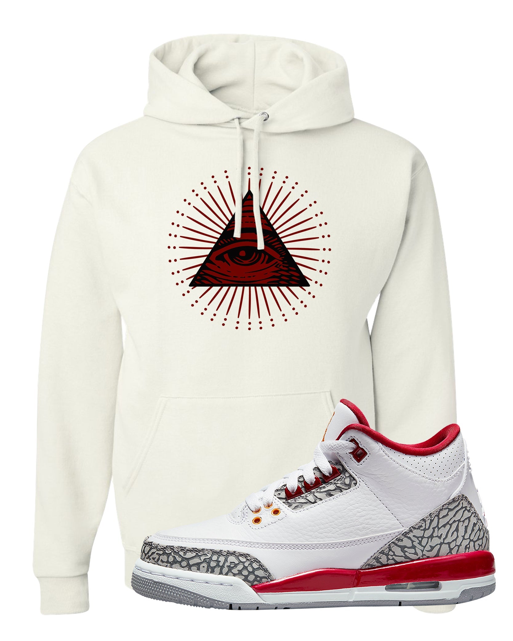 Cardinal Red 3s Hoodie | All Seeing Eye, White