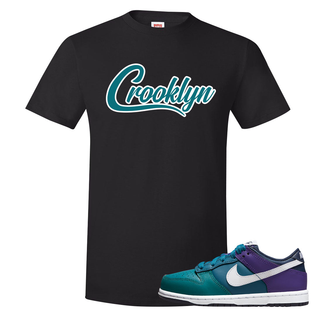 Teal Purple Low Dunks T Shirt | Crooklyn, Black