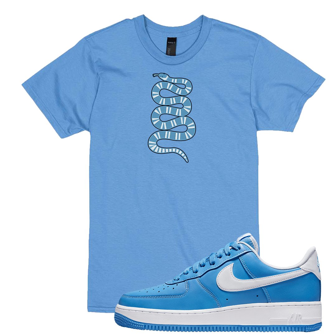 University Blue Low AF1s T Shirt | Coiled Snake, Carolina Blue