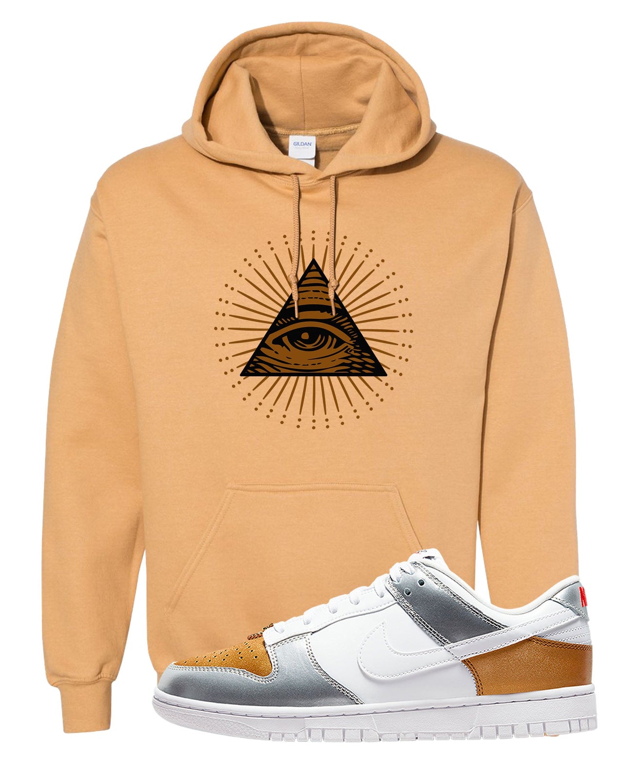 Gold Silver Red Low Dunks Hoodie | All Seeing Eye, Old Gold