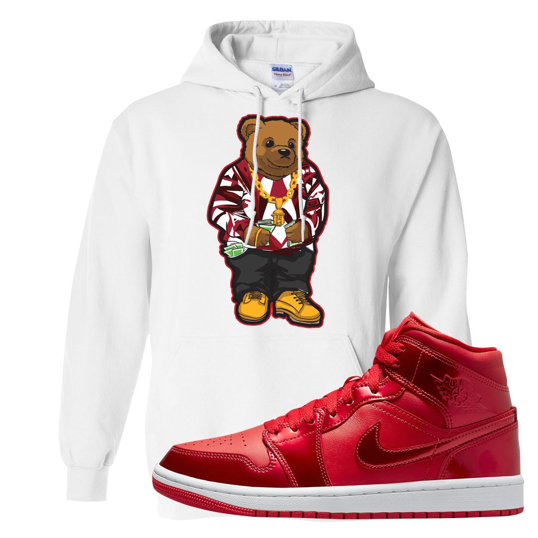 University Red Pomegranate Mid 1s Hoodie | Sweater Bear, White