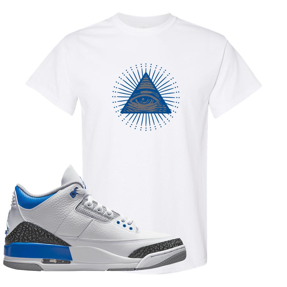 Racer Blue 3s T Shirt | All Seeing Eye, White